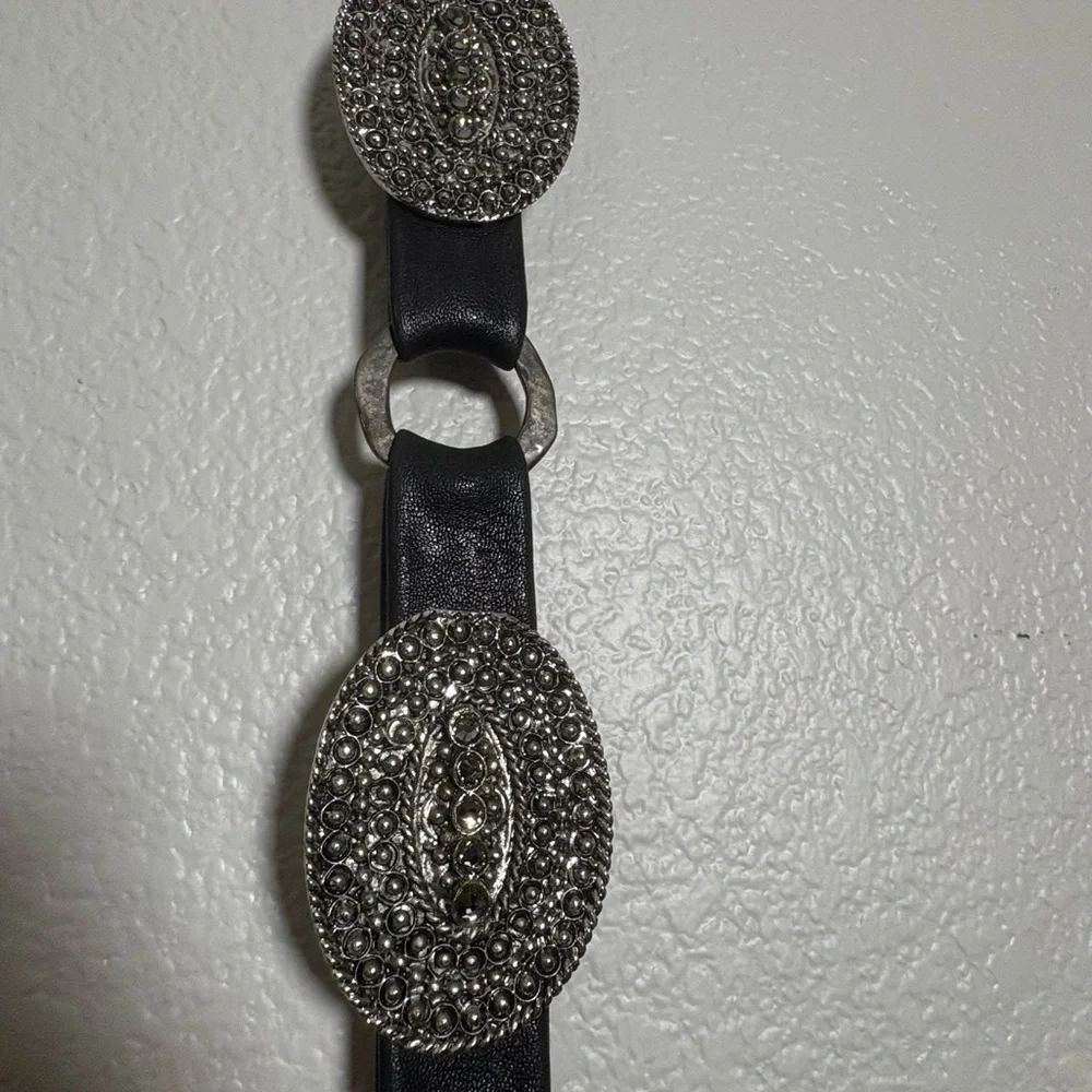Chic Black Leather and Silver Concho Women's Belt. All Beading Intact. Western
